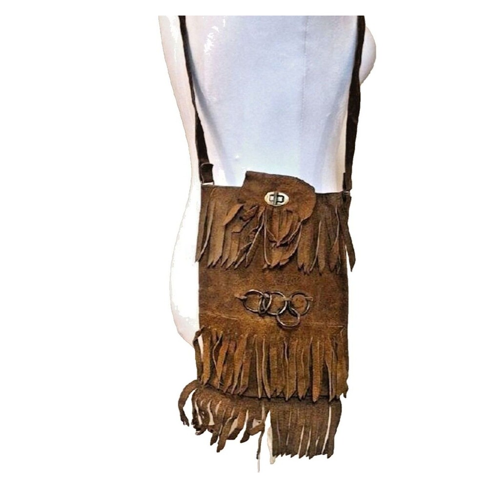 VTG 70s Boho Suede Fringe Shoulder Bag Hippie Festival Western Artisan bag Brown